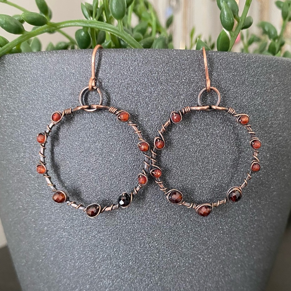 Carnelian + Garnet Handcrafted Copper Earrings